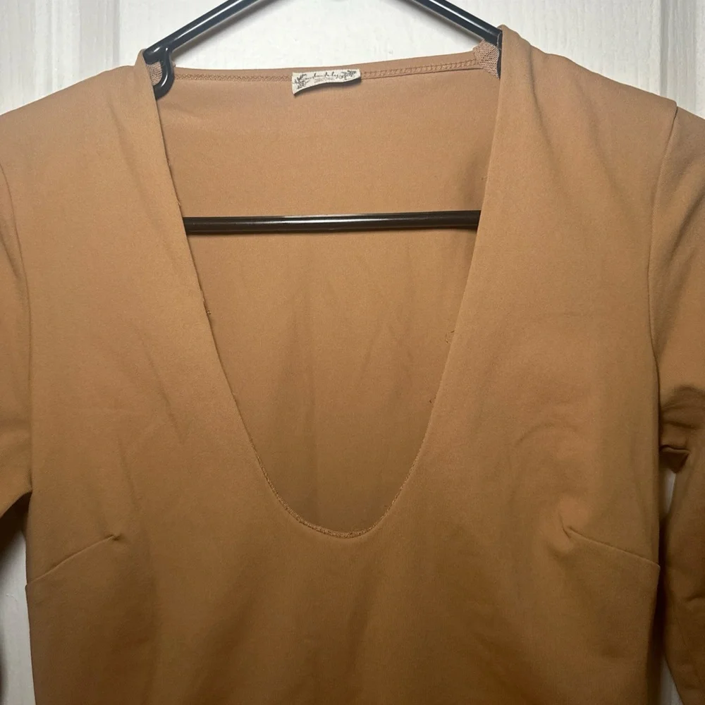 Intimately Free People Tan Neutral Long Sleeve Thong‎ Bodysuit. Women’s Small